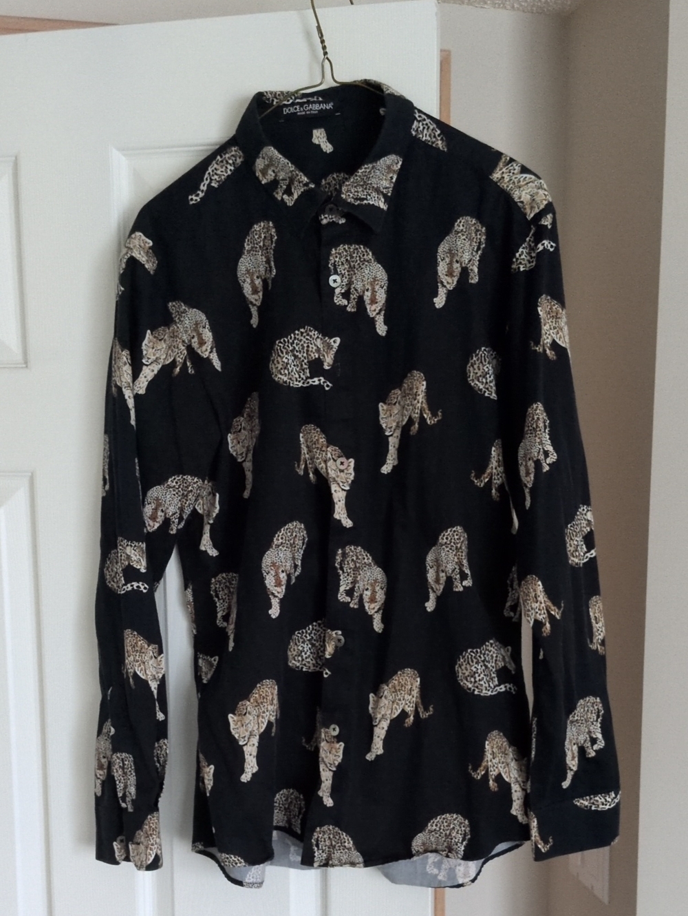 Dolce & Gabbana Black Shirt with Beige Leopard Motif
